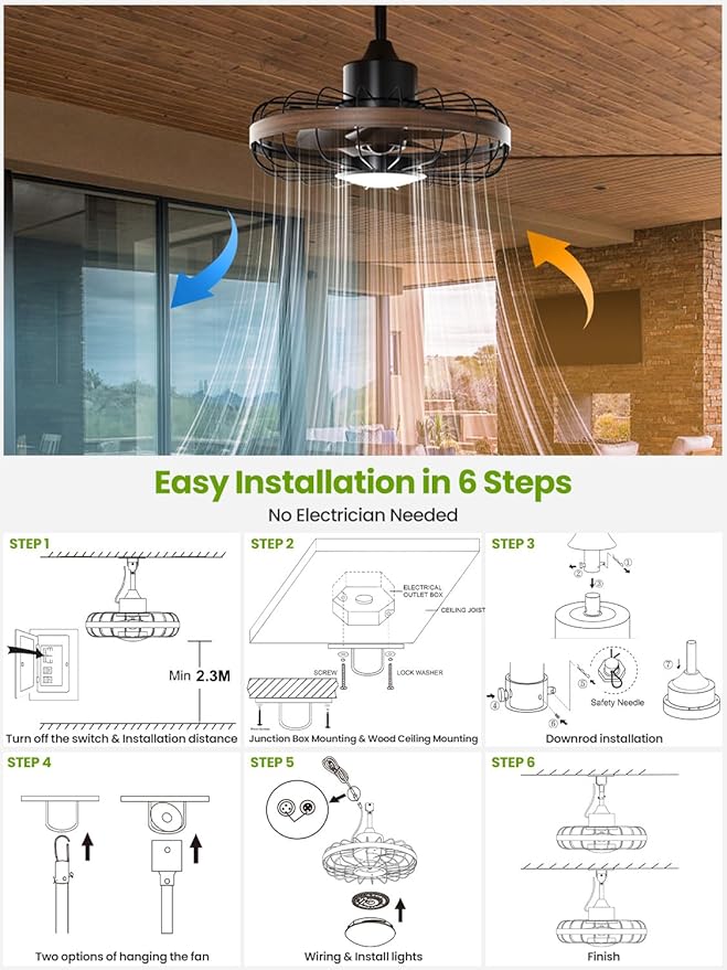 Outdoor Ceiling Fans with Light for Patios, 18 Inch Ceiling Fan Smart APP & Remote Control, 6 Speeds, 3 Color Temperatures, Gazebo Lights Outdoor Ceiling Fans for Patio Waterproof,Porch