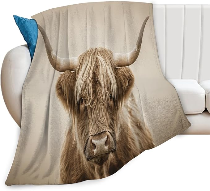 Highland Cow Blanket Gifts for Girls Boys Longhorn Cattle Throw Blankets Cozy Plush Fleece Western Decor Flannel Fuzzy for Women Men 80"X60"