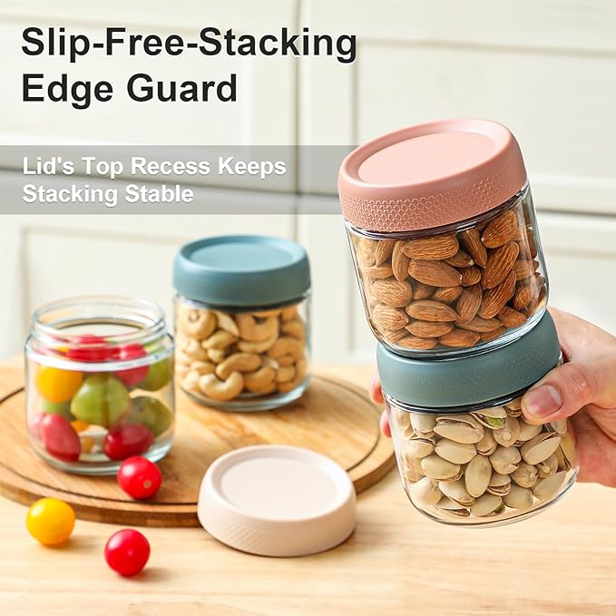 NETANY 6-pack 10oz Glass jars with Airtight Lids, Overnight Oats Containers with Lids, Wide mouth Mason Salad jars, Glass Food Storage Containers for Snacks Yogurt Spice Sugar