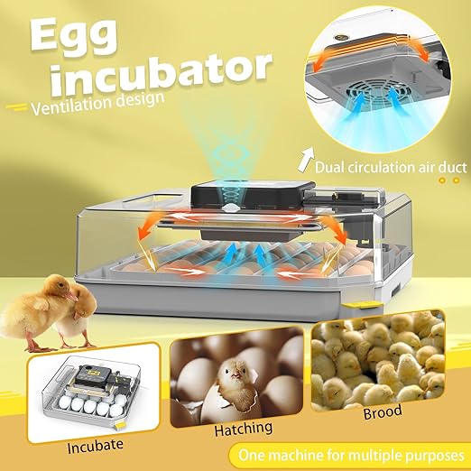 Incubators for Hatching Eggs 48 Egg Incubator with Automatic Turning and Humidity Control for Chicken Duck, Egg Candler for Chicken Eggs Goose Incubator Duck Quail Chick for Hatching Poultry (Grey)