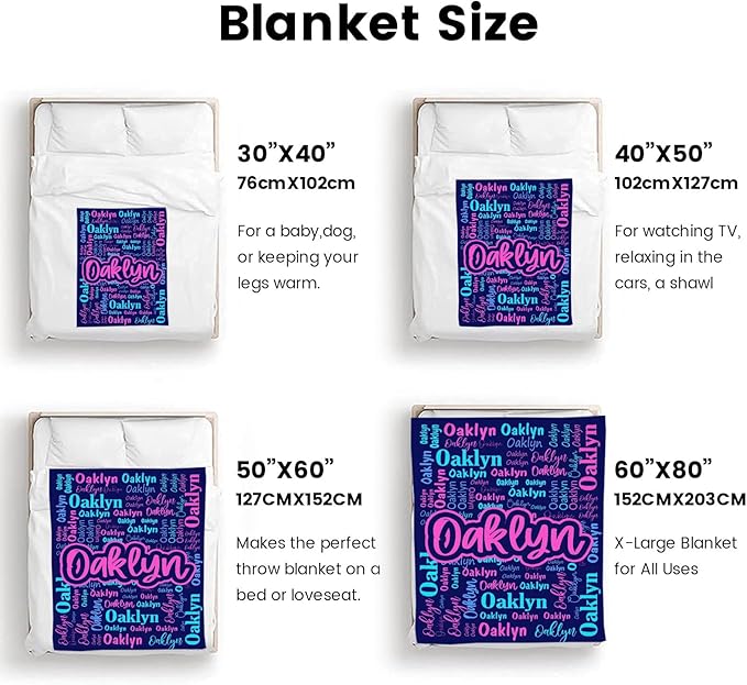 Custom Blanket with Name Personalized Blankets for Kids Adult Boys Girls Flannel Monogrammed Customized Blankets Throw (50''x60'')