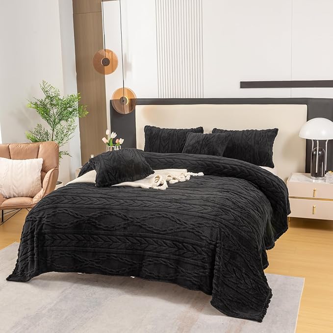 YUSOKI Sherpa Queen Size Blanket-3D Stylish Design Super Soft Fuzzy Cozy Warm Blanket Thick Plush Fluffy Furry Blankets for Teen Girls Women Couch Bed Sofa Chair Men Boys Gift(Black,90"x90")