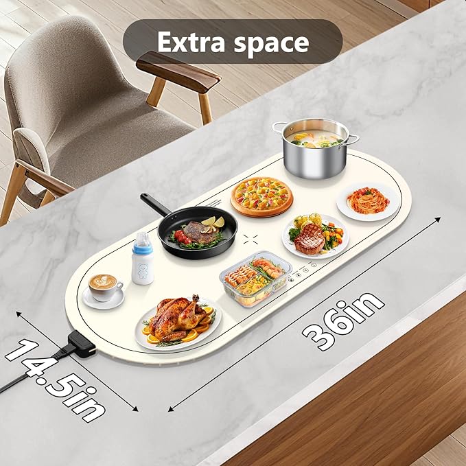 Warming Mat for Food Extra Large,36"x15" Food Warming Mats for Countertops, Parties, and Daily Use with Timer and 3 Temperature Levels