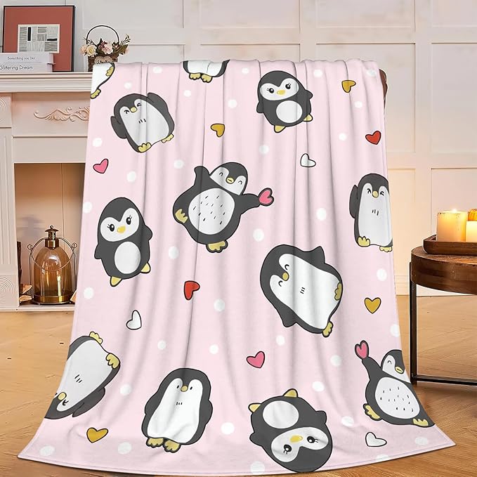 Penguin Blanket Penguins Throw Blanket Soft Warm Cozy Fuzzy Plush Penguin Throw Blanket Gifts for Girls Women Penguins Lightweight Fleece Flannel Gift Blankets for Kids Adults 60"X80"