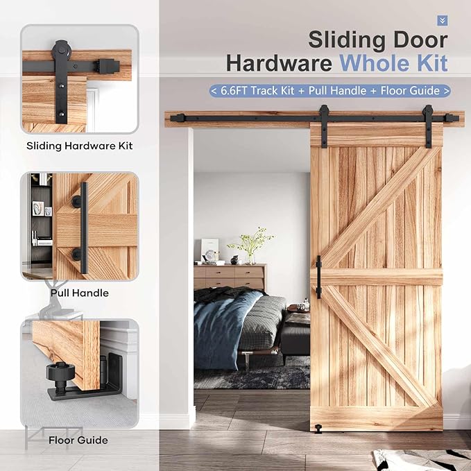 EaseLife 6 FT Sliding Barn Door Track and Handle Hardware Kit, Straight Pulley,Slide Smoothly Quietly,Easy Install (6FT Track Kit for 30"~36" Wide Single Door)
