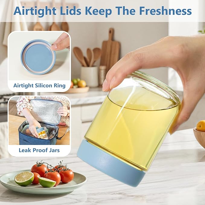 KEYWING 8 Pack Overnight Oats Containers With Lids, 16oz +10oz Wide Mouth Mason Jars with Airtight Lids, Meal Prep Containers Food Storage Glass Jars in Bulk for Snack Yogurt Parfait Spice Sugar