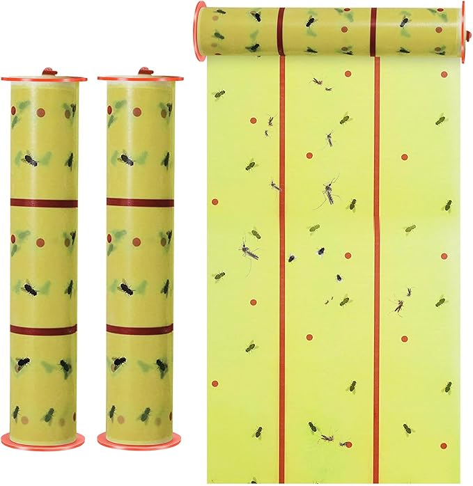 Qualirey Giant Sticky Fly Traps,30 Feet Fly Strips for Indoor Outdoor Hanging Flying Tapes Non Toxic Ribbon Fruit Gnat Killer for Mosquito Plants House Horse Stable (Yellow,2 Pcs)