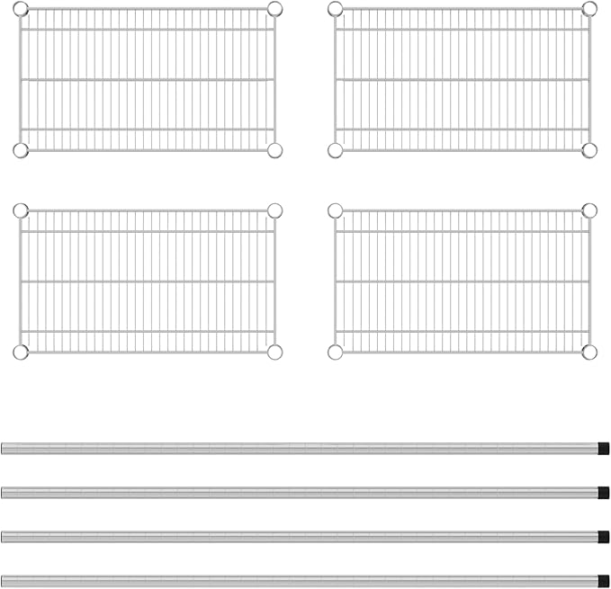 Commercial NSF Listed Chrome Stationary Wire Shelving Kit 14" x 24" x 54", with 4 Shelves Perfect for Warehouse, Walk-in Refrigerator, Freezer, Grocery Store, Restaurant, Dishroom