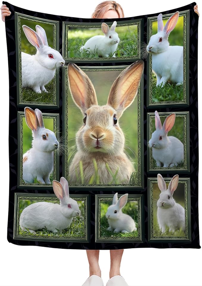 Cute Rabbit Blanket, Bunny Throw Blankets, Pet Animal Fuzzy Plush Rabbit Blanket Ultra Soft Gift for Women Kids Teens Men Girls Boys Stuff Decor for Easter Bedding Sofas Couch 50"X40"