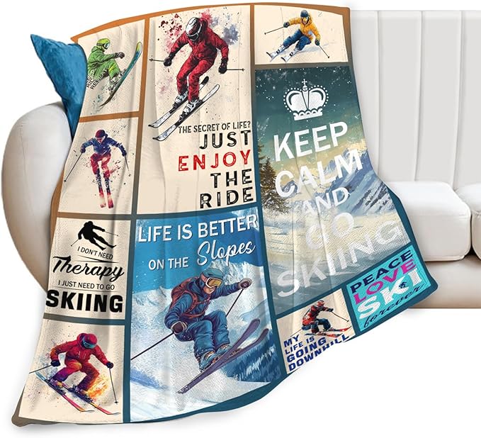 Dynova Skiing Blanket Cozy Plush Ski Lovers Throw Blankets Fuzzy Flannel Fleece Skiing Sports Gifts for Girls Boys Women Men 50"X40"