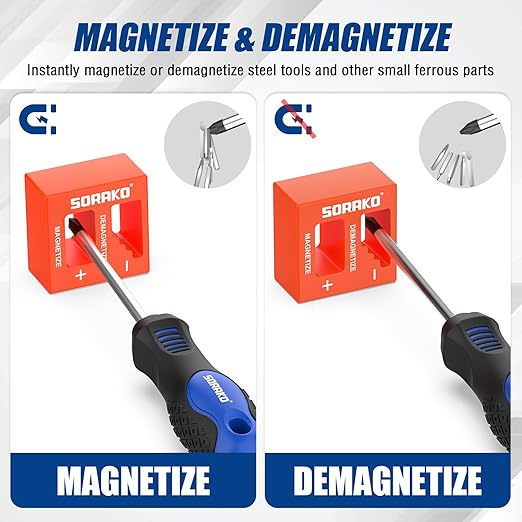 SORAKO 11-Piece Magnetic Screwdriver Set, 5 Phillips and 5 Slotted Tips, Include Magnetizer, Screwdriver with Professional Non-Slip Grip, for Home Repair and DIY Projects，With Case