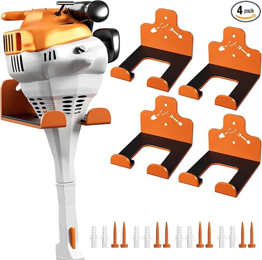 Garage Storage Trimmer Rack, Weed Whackers Holder Organizer Garden Power Tool Hanger Wall Mounted for Garage Trimmer, Hedge Trimmer, Grass Trimmer, Garden Tools,4 Packs(Orange)