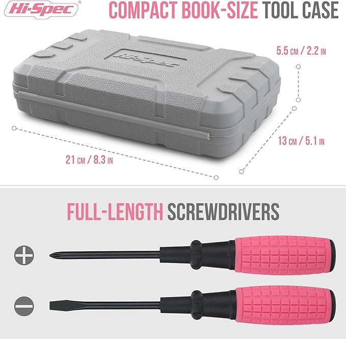 Hi-Spec Mini Tool Kit: Pink Basic Tool Box for College/Dorm, Home & Office DIY. Household Basic Repairs in a Portable Case
