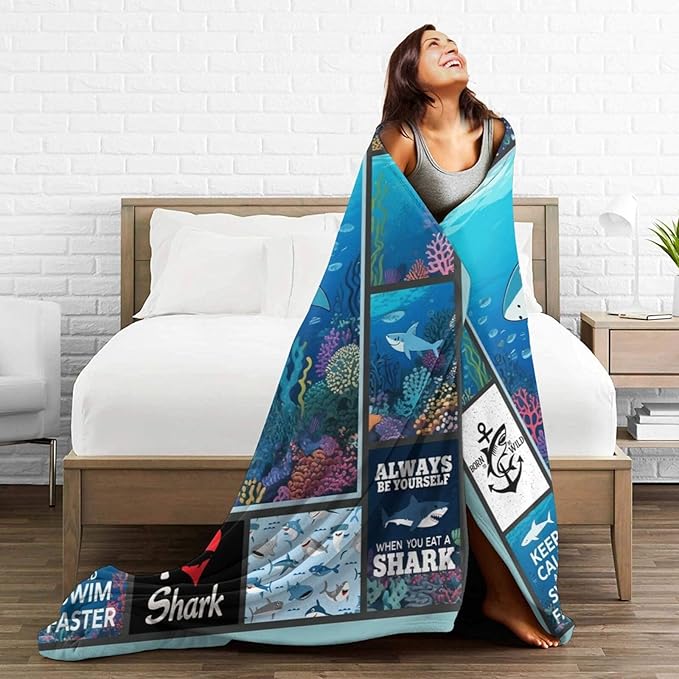 Shark Blanket, Soft Plush Fleece Ocean Animal Throw Blanket - Cozy Warm Stuffed Blankets Bedding Funny Shark Gifts for Women Girls Kids Adults 40"X50"