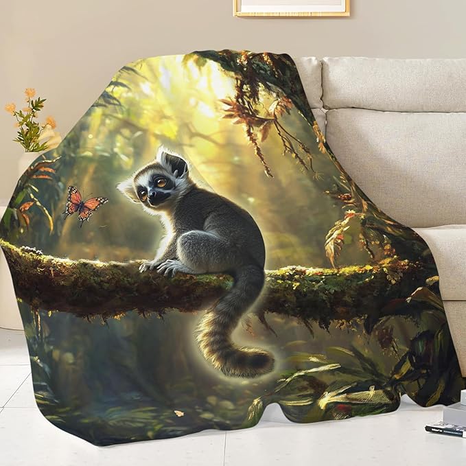 Lemur Blanket Lemurs Lovers Gifts Cozy Plush Rainforest Animal Throw Blankets Fuzzy Flannel Fleece for Girls Boys Women Men 80"X60"