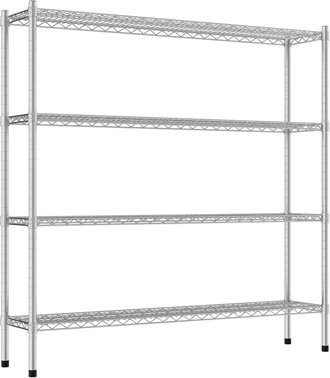 Commercial NSF Listed Chrome Stationary Wire Shelving Kit 12" x 54" x 54", with 4 Shelves Perfect for Warehouse, Walk-in Refrigerator, Freezer, Grocery Store, Restaurant, Dishroom