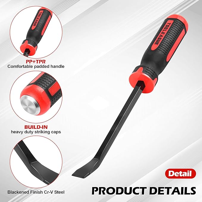 TOOLEAGUE Utility 4Pcs Pry Bar Set,8",12",18",24" Mechanic Hand Tools with Thicker Strike Cap Handle,Heavy Duty Pry Bar Tools for Automotive,Black and Red