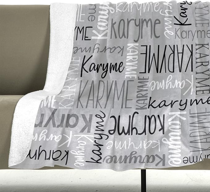 Personalized Blankets with Names Baby Gifts for Girls Boys Custom Soft Fleece and Sherpa Name Blanket for Kids and Adults Birthday for Daughter Son Granddaughter Grandson (Light Grey)