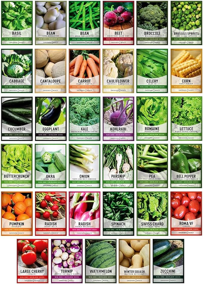 Gardeners Basics Survival Vegetable Seeds Garden Kit Over 16,000 Seeds Non-GMO and Heirloom, Great for Emergency Bugout Survival Gear 35 Varieties Seeds for Planting Vegetables 35 Free Plant Markers