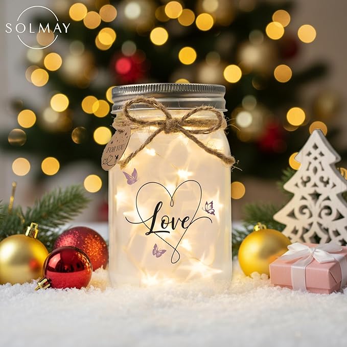 SOLMAY Sister Gifts Mason Jar Night Light – Unique Birthday & Christmas Gift for Sister– Sentimental Decorative Lamp from Sibling or Brother with Warm LED Fairy Lights