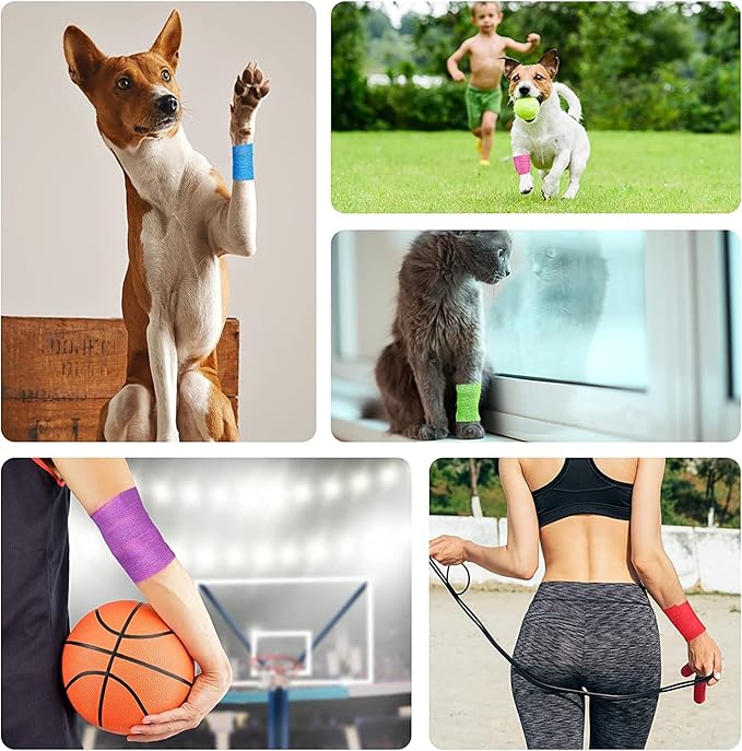12Pack 2” x 5 Yards Self Adhesive Bandage Wrap, Elastic Self Breathable Self Adherent Wrap for Pets, Athletic Cohesive Bandage for First Aid