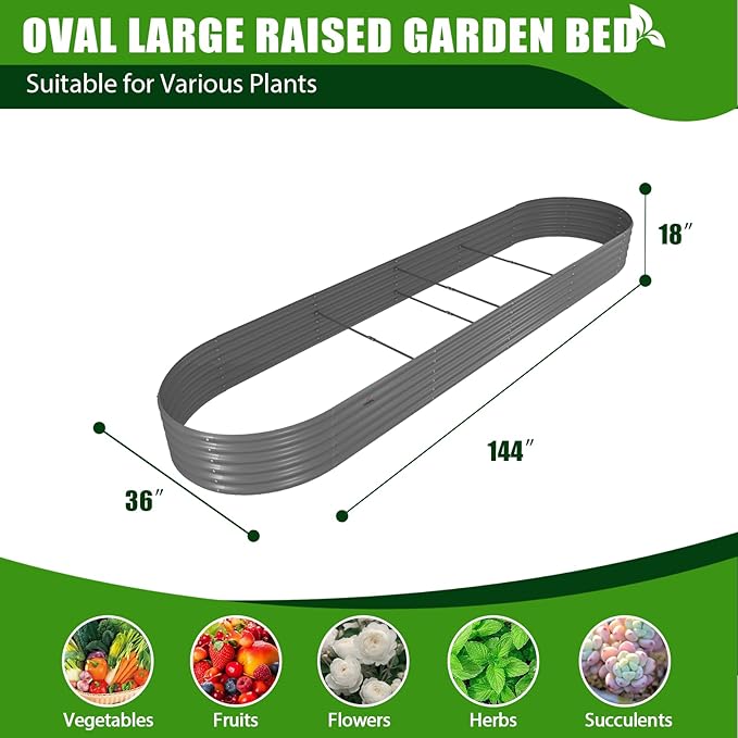 A ANLEOLIFE 3-Pack 12X3X1.5ft & 81x81x18 in Deep Root Galvanized Raised Garden Beds Outdoor for Planting Vegetables Flowers Herb, Quartz Grey