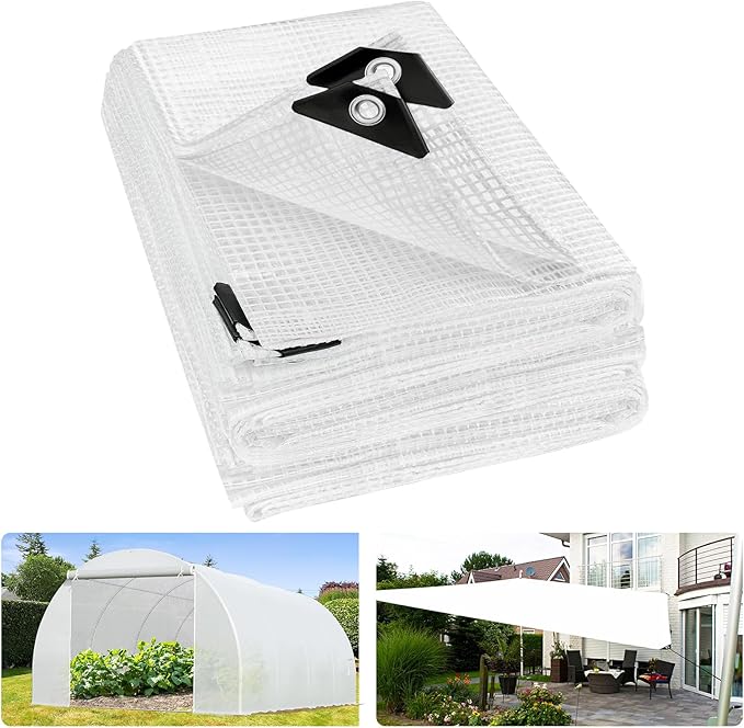 ANGAR 16 Mil Heavy Duty Clear Greenhouse Tarp, 10x20FT Waterproof Clear Tarps with Grommets, UV Resistant Greenhouse Replacement Poly Cover, for Gardening, Farming, Chicken Coops, Canopy,Outdoor