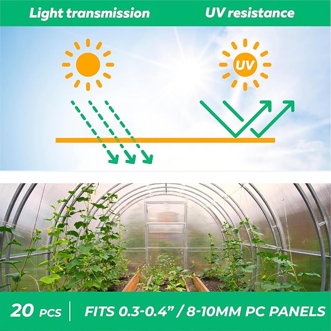 Polycarbonate Greenhouse Panels U Connector Profile - 20 Pieces, 2ft Length, Prevent Dust, Rain & Moisture from Getting into Twin-Wall Greenhouse Panels, Fit 10mm or 8mm Panels (U Connectors 10mm-2ft)