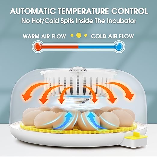 Sailnovo 18 Egg Incubator for Hatching Eggs, Chicken Egg Incubator with Automatic Egg Turning, Humidity Level Display, Egg Candler, Hatch Days & Incubator for Chicken Eggs (Yellow)