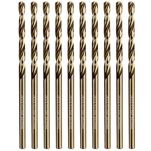 3/16 Inch Cobalt Drill Bits 10Pcs - HPHOPE M35 HSS Metal Twist Drill Bits Set, Jobber Drill Bits Length and Straight Shank, Suitable for Drilling in Hard Metal, Stainless Steel, Cast Iron