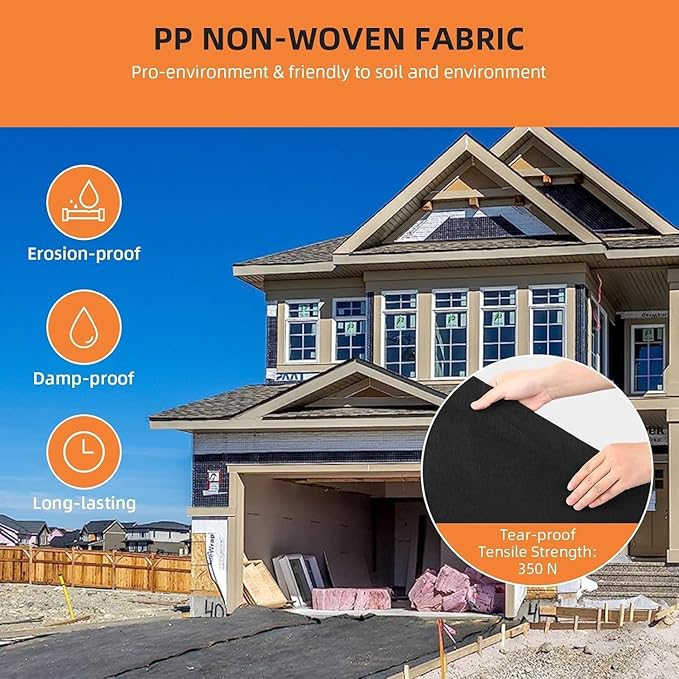PioneerWorks Geotextile Landscape, 4ft x 100ft & 6oz Geotextile Fabric, PP Drainage 350N Tensile Strength & 440N Load Capacity, for Driveway & Road Stabilizationr, Erosion Control, French Drains