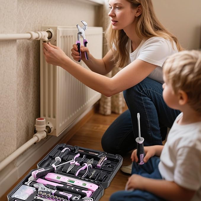 Enventor Pink Tool Kit Set for Women, 146PCS General Household Hand Tool Kit with Storage Toolbox, Ladies Small Basic Tool Kits for Home Maintenance, DIY Projects