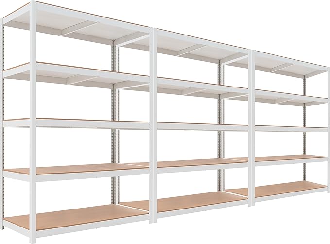 HOMEDANT House 5 Tier Laminated Metal Shelving Unit Adjustable Storage Utility Rack Heavy Duty Shelves Organization Multipurpose Shelf Kitchen Garage Pantry Closet (3, (XL Deep) 48.1" W, White)