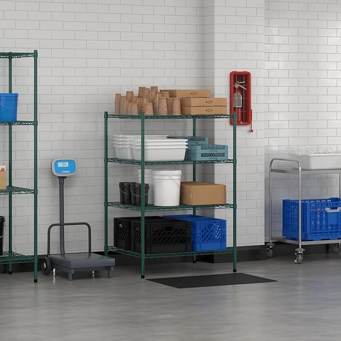 Commercial NSF Listed Green Epoxy Stationary Wire Shelving Kit 30" x 36" x 54", with 4 Shelves Perfect for Warehouse, Walk-in Refrigerator, Freezer, Grocery Store, Restaurant, Dishroom