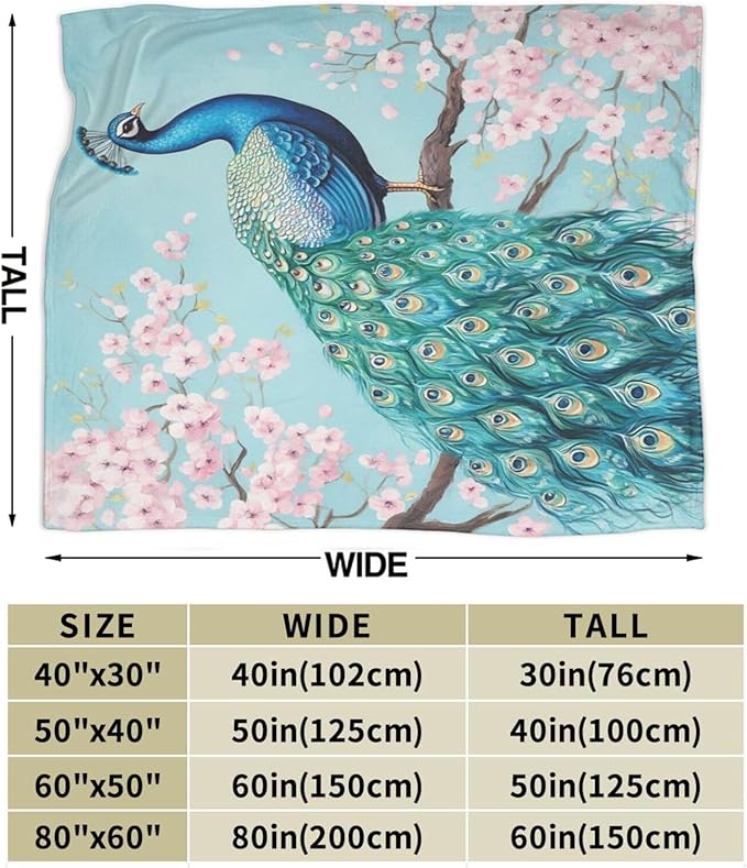 Peacock Fleece Throw Blanket - Cozy Warm Plush Soft Lightweight Animal Decor Flannel Bedding Stuff - Gifts for Lovers Girls Boys Adults Women - Bed Travel 50"x60"