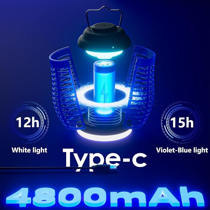 Bug Zapper Outdoor & Indoor, Mosquito Repellent Outdoor Patio, Portable & Rechargeable Fly Trap, IP67 Waterproof, Mosquito Repellent for Patio,Lawn & Garden, Camping, Kitchen, Home