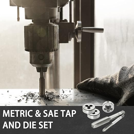 110PCS Tap and Die Set, Metric Size M2-M18 Standard Threading Tool With Adjustable Handles, Accessories and Storage Case for Cutting External and Internal Threads