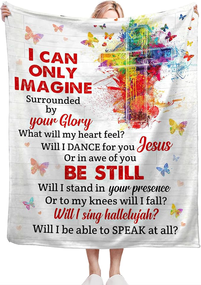 Christian Blanket Gifts Soft Warm Plush Religious Christ Cross Throw Blanket Flannel Fleece Fuzzy Scripture I Can Only Imagine Blanket for Kids Adults Prayer Bed Couch Living Room Decor 80"X60"