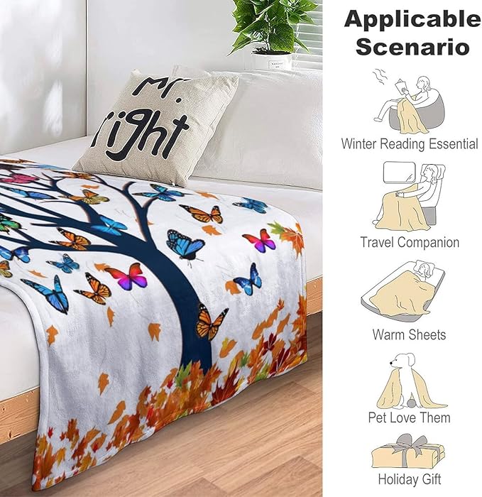 Butterfly Blanket Soft Lightweight Flannel Fleece Cartoon Throw Blankets Bedding for Bed Sofa Couch Chair Travel 60"X50"