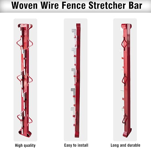 4ft Woven Wire Fence Stretcher Bar,Outdoor Havy Duty Metal Fence Tensioner Tool Fence Stretcher for Horse and Cattle Farm Fence, Horse Wire Mesh,Yards (4ft - incl/5 Wedges)