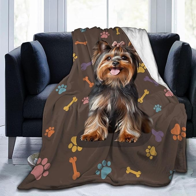 Dynova Yorkshire Terrier Blanket Dog Lovers Gifts Cozy Plush Cute Yorkie Throw Blankets Decor Fuzzy Flannel Fleece for Girls Boys Women Men 80"X60"