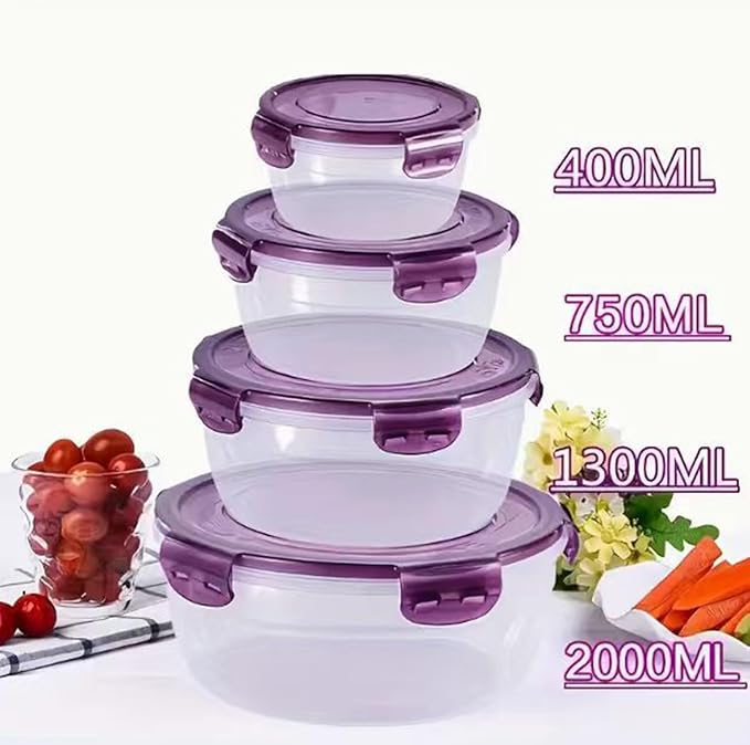 Food Storage Containers with Lids | Airtight Stackable Organizers - Round Leakproof Storage Container | for Fruits Breakfast Leftover Dry Goods Home Kitchen Fridge Pantry Office Picnic Baking