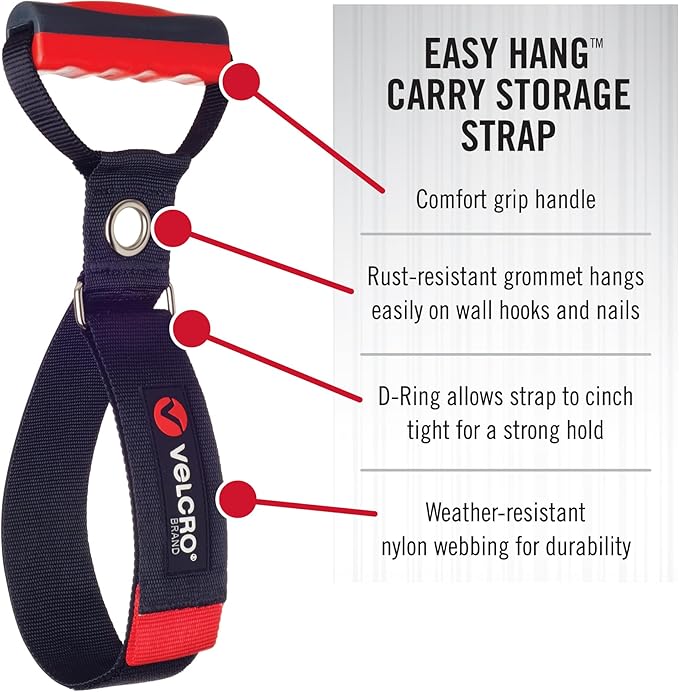 VELCRO Brand Heavy Duty Carrying Strap with Handle | Gadgets for Men & Stocking Stuffers for Him | Extension Cord & Garden Hose Storage | Durable Garage Organization | Holds 100 Pounds