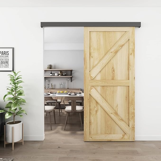 JUBEST 6FT Barn Door Hardware Kit, Aluminium Alloy Box Rail Hardware, Low Clearance Sliding Door Track for Classic Modern Interior Single Wooden Door,Black