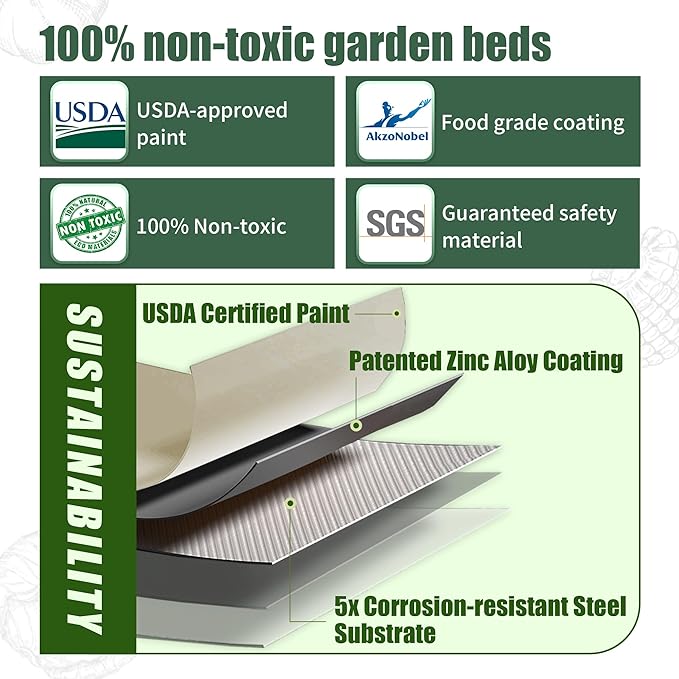 Raised Garden Bed 5x2x1.4 Ft Planter Box Outdoor with Rubber Edge Zinc-Aluminum-Magnesium Stainless Steel Durable Metal Garden Beds Kit for Vegetables, Flowers, Herbs and Succulents（Ivory）