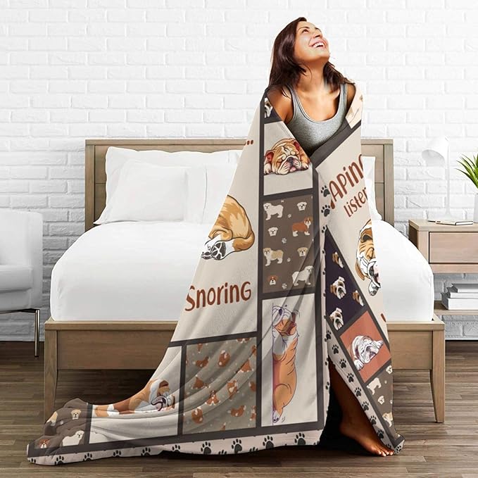 English Bulldog Blanket Bulldog Throw Blanket Soft Warm Cozy Fuzzy Plush Dog Throw Blanket Gifts for Girls Women Dogs Lightweight Fleece Flannel Gift Blankets for Kids Adults 50"X60"