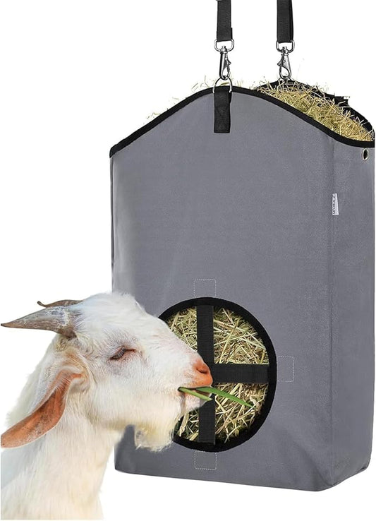 Goat Hay Feeder,Hay Bags for Goats,Horses,Sheep,Premium 600D Oxford Cloth,with Metal Fastener and Adjustable Open Feed Hole for Slow Feeding,Easy to Fill and Hang with Large Opening