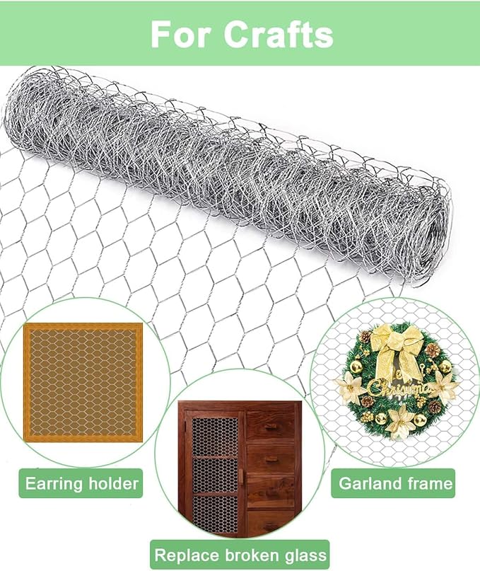 Chicken Wire Fencing 16.9 Inch x 49.2 Ft, Poultry Wire Netting 0.6 Inch Hexagonal Galvanized Floral Fence Mesh for Pet Rabbit Coop