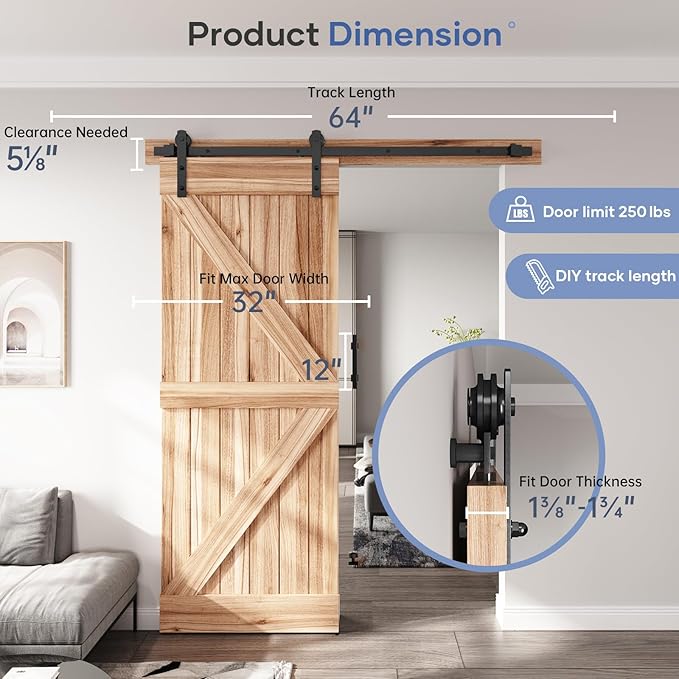 EaseLife 5.3 FT Sliding Barn Door Track and Handle Hardware Kit,Straight Pulley,Slide Smoothly Quietly,Easy Install (5.3FT Track Kit for 30~32" Wide Single Door)