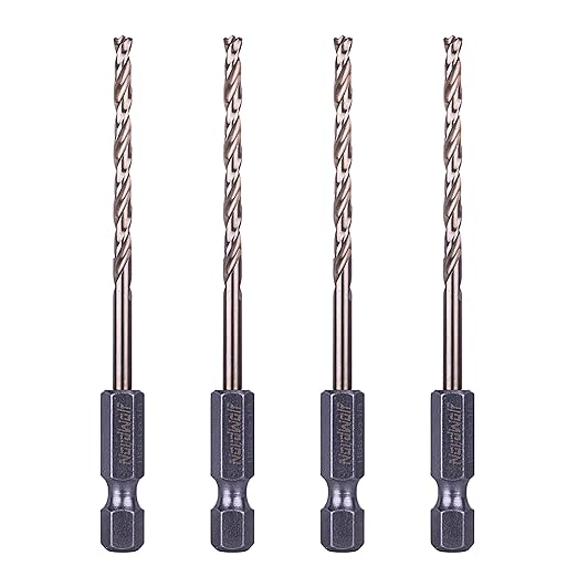 NordWolf 4-Piece 1/8" M35 Cobalt Drill Bits, with 1/4" Hex Shank for Stainless Steel & Hard Metals, Jobber Length for Quick Change Drills & Impact Drivers